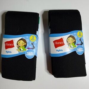 Hanes Big Girls 2 Pack Solid Black Tights Size Large 2 packs, 4 pairs